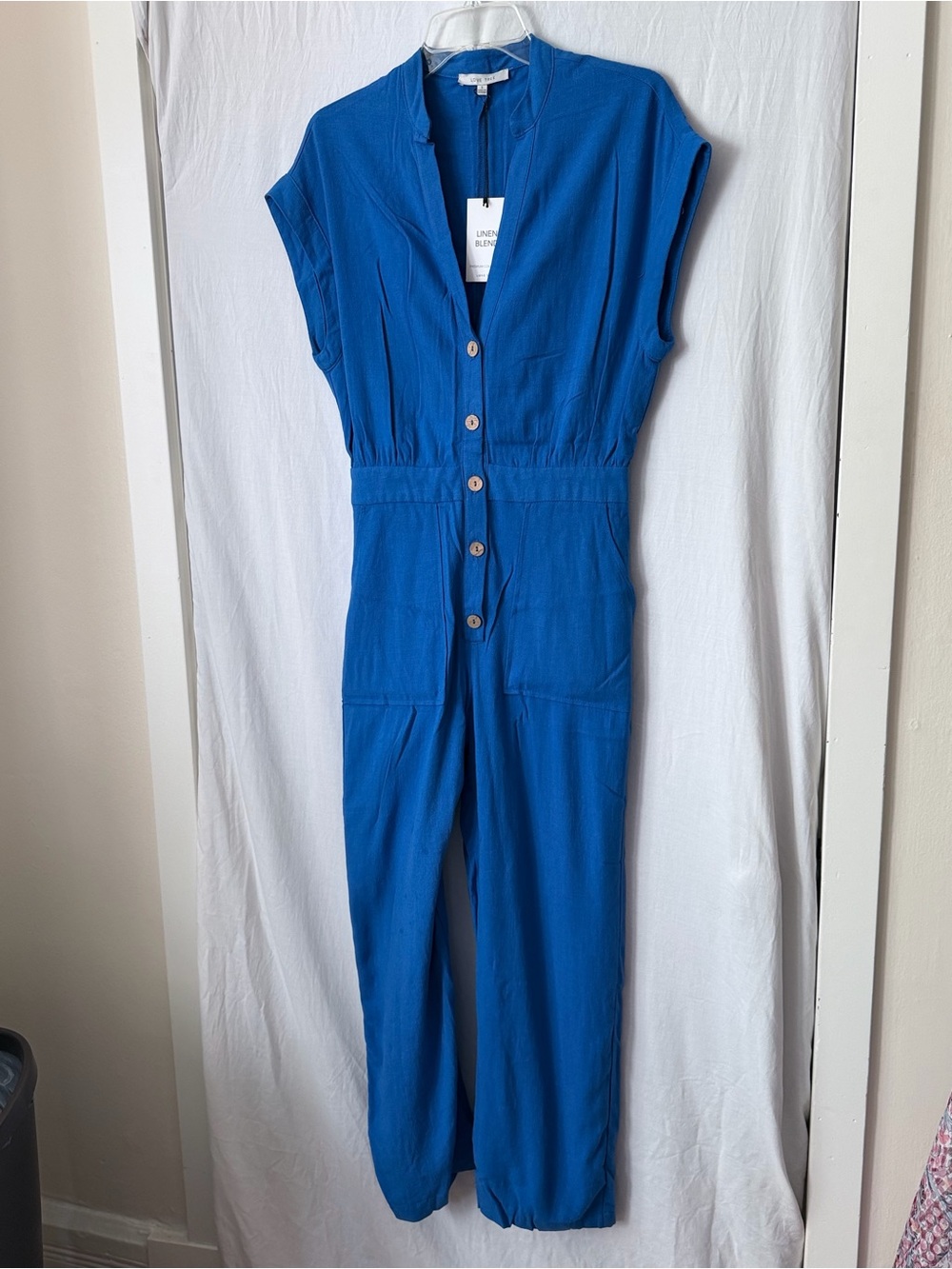 Love Tree Vibrant Blue Linen Utility Jumpsuit